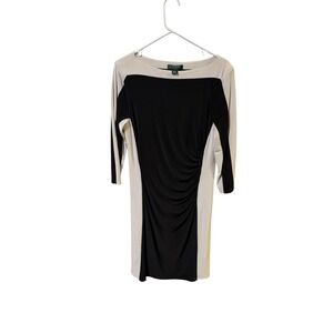 Lauren Ralph Size 14 Colorblock Ruched Sheath Dress Black Cream